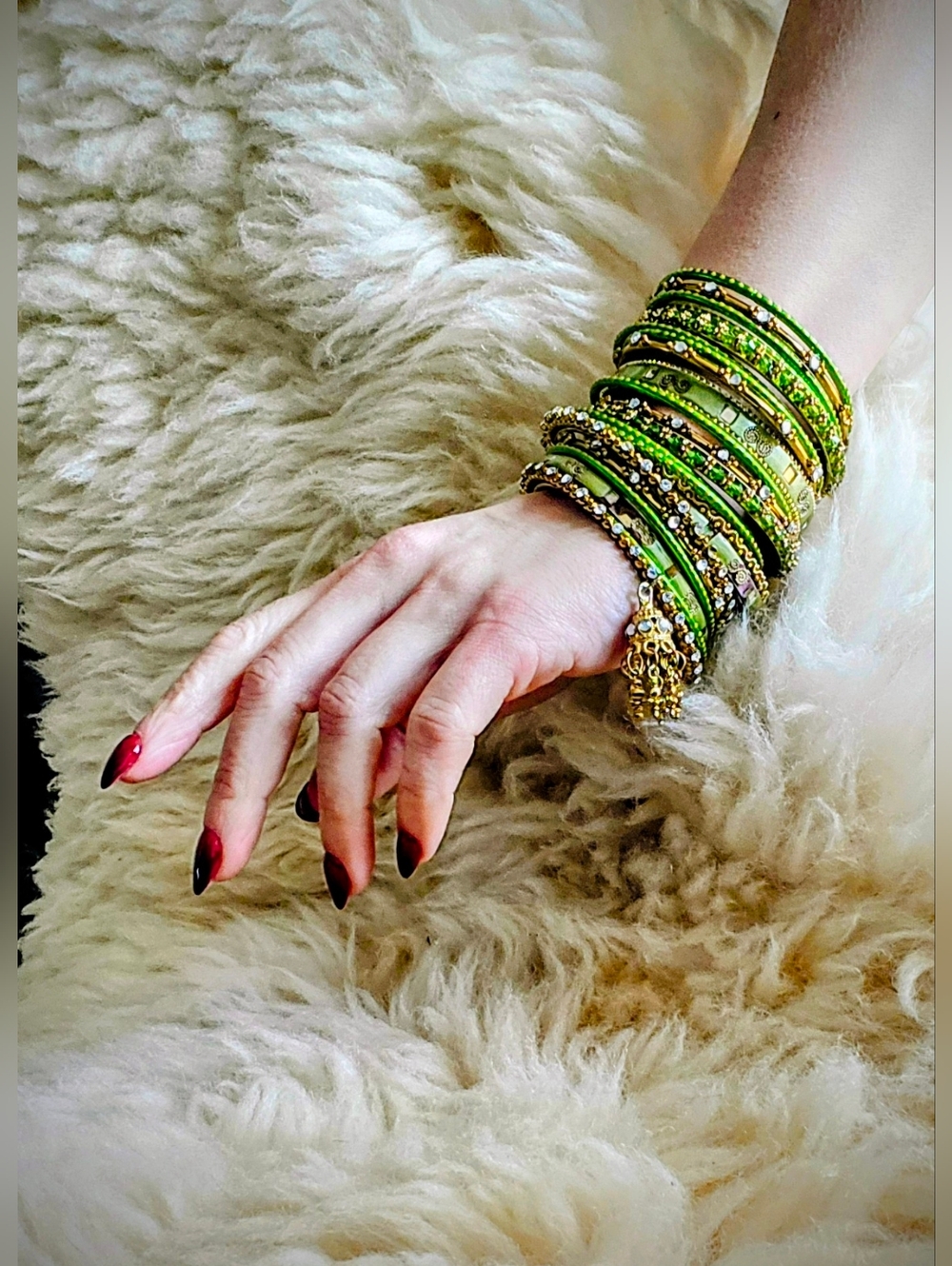 Green Gold-Accent Stackable Bangle Set - Picture 8 of 8